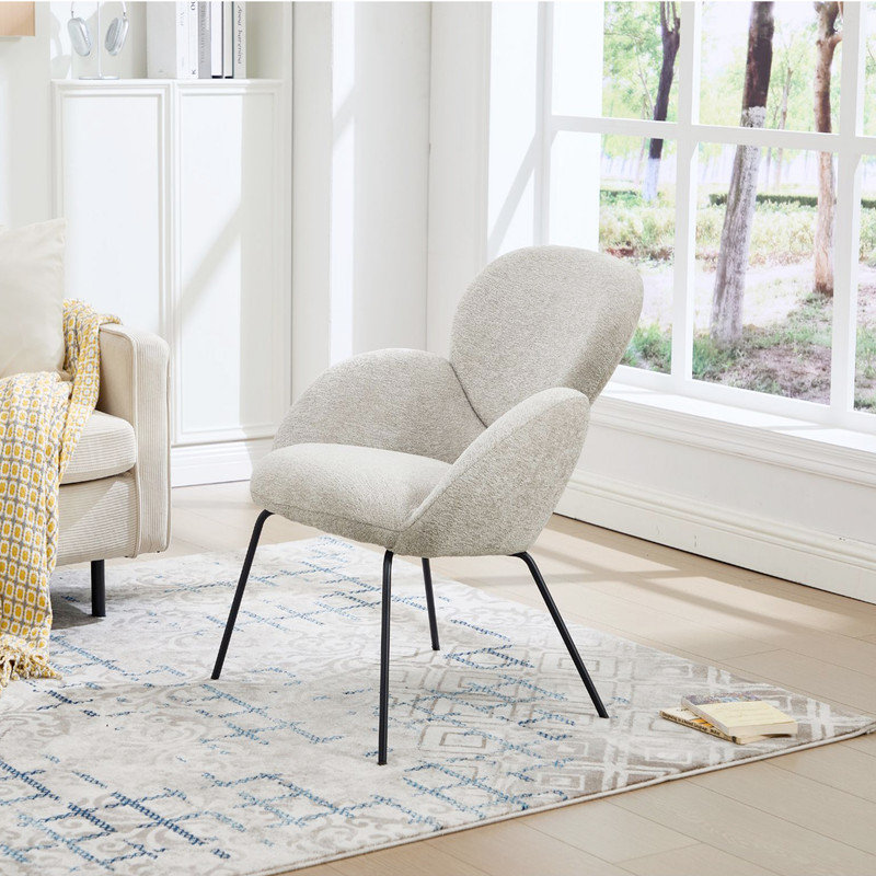 Metal Accent Stool, Grey, Chenille