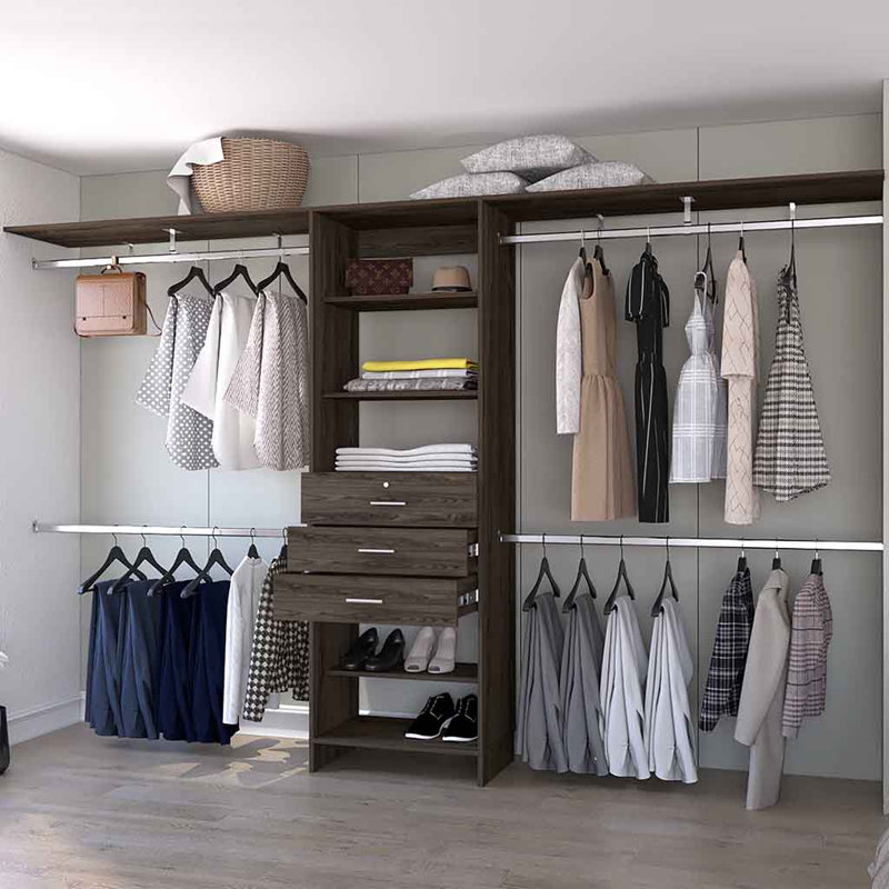 Brentwood 3Drawer 4Shelf Closet System Dark Walnut, Brown