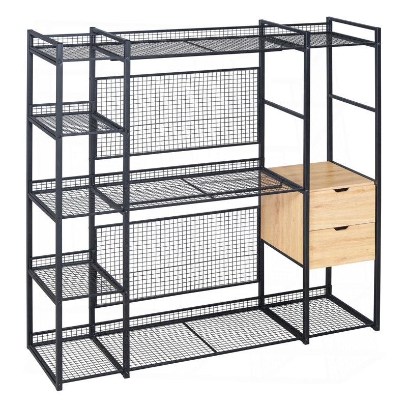 Garde-robe de style ouvert avec rails, tablettes et tiroirs , Noir