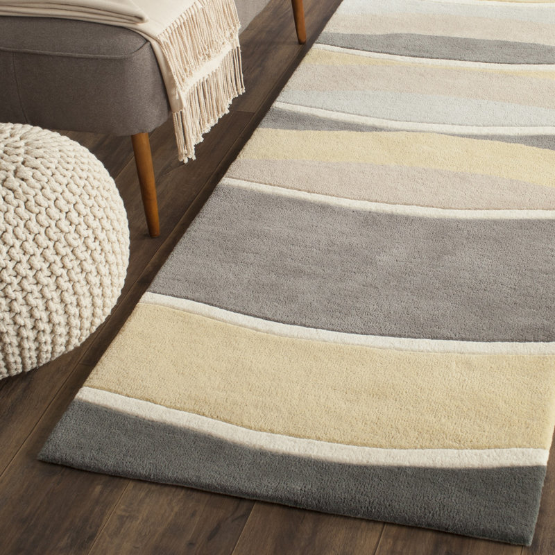 Tapis gris / doré touffeté à la main Steuart, Tapis de couloir 2 pi 6 po x 8 pi
