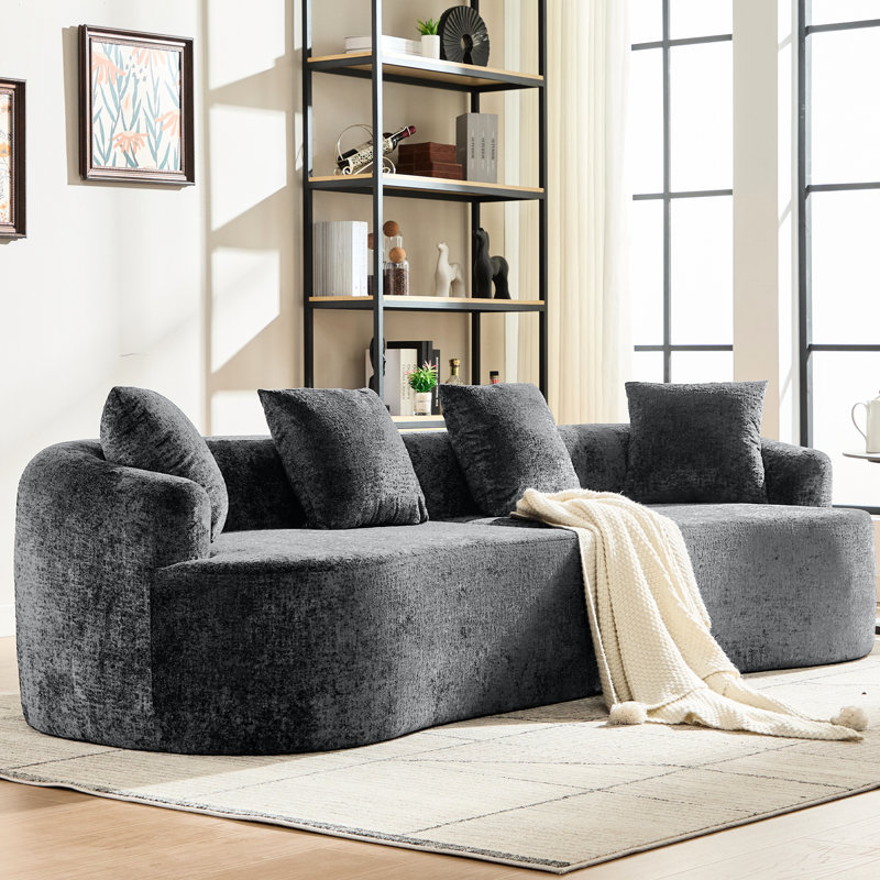 Canapé incurvé, petit modèle en chenille avec 3 coussins, idéal pour appartement, gris, mousse mémoire, sans montage, assise profonde, soutien en mousse, assemblage facile, tissu résistant aux animaux