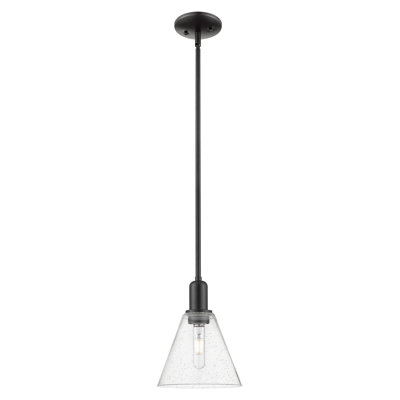 Arcadia - Benston - Mini-luminaire suspendu 1 tige 8 po - Finition noir mat - Abat-jour granuleux