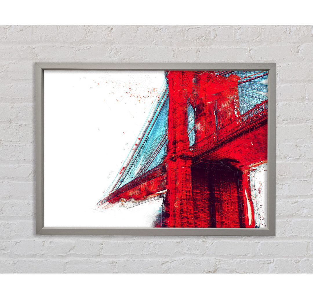 Red Funky Brooklyn Bridge - Einzelner Bilderrahmen Kunstdrucke auf Leinwand