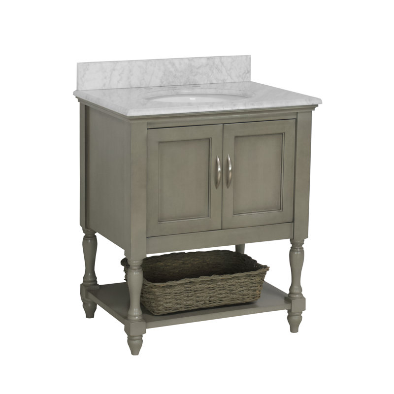 Ensemble de meuble-lavabo simple 30 po Hampton, Marbre de Carrare, Gris patiné