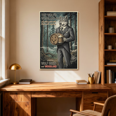 Fashion Wolf In Suit Holding Beer Barrel