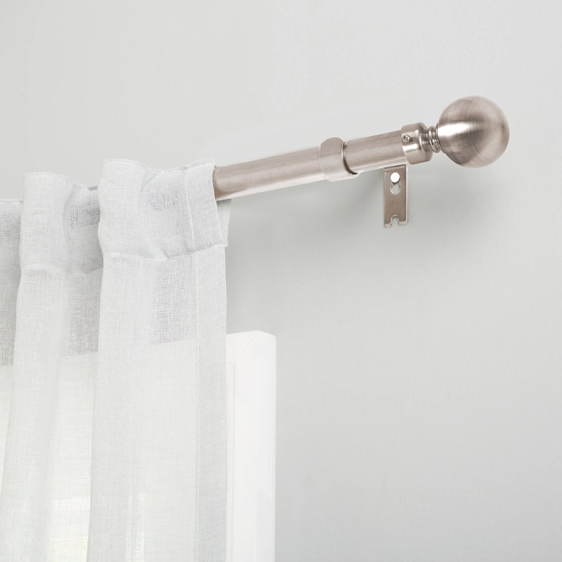 Apalachin Plain Metal Ball Extendable Single Curtain Rod /Pole, 70 - 120 cm, Brushed Silver