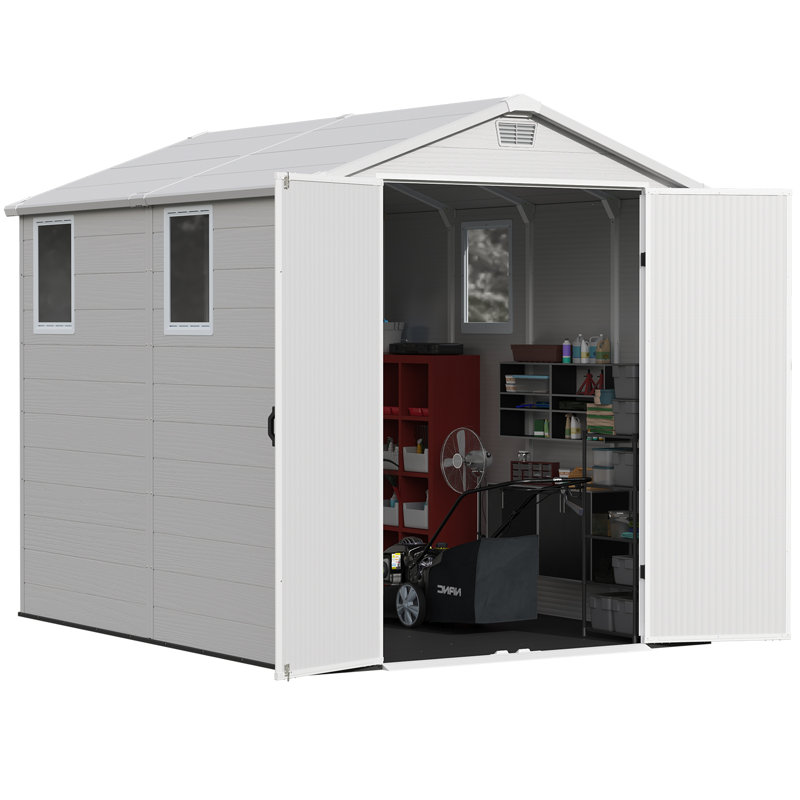 6 pi L 8 pi. D Rangement extérieur en résine, rangement extérieur résistant aux intempéries avec conception renforcée, Blanc