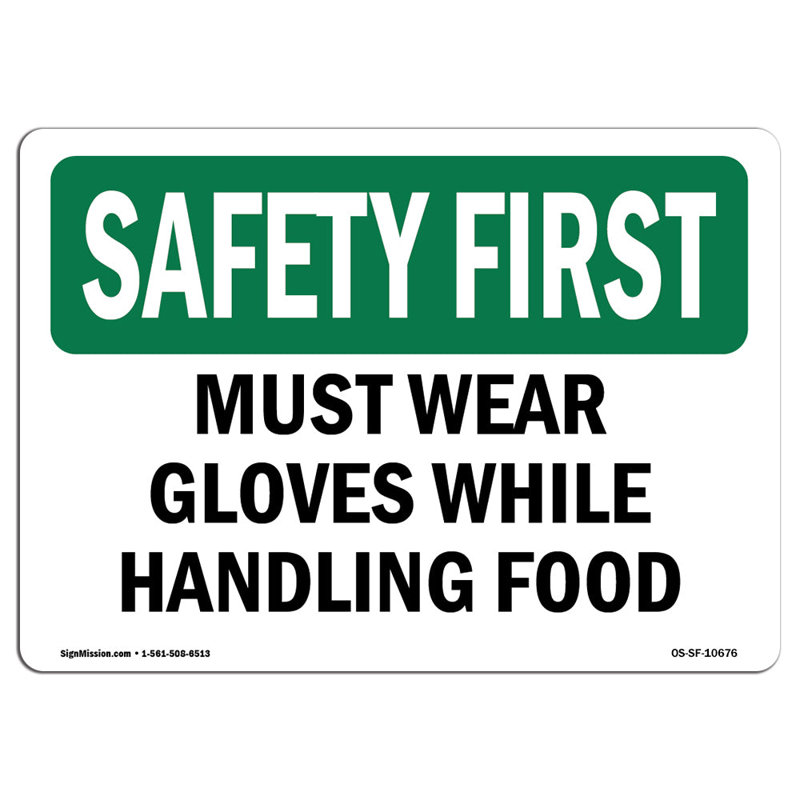 Doit porter des gants lors de la manipulation de l'enseigne alimentaire, 12" H x 18" W x 0.1" D