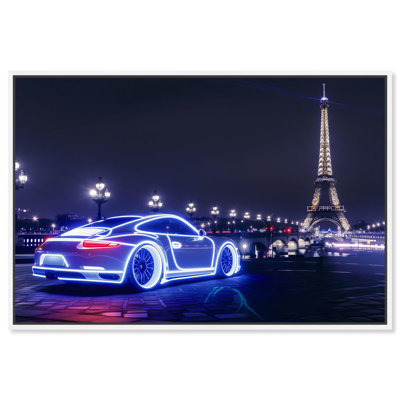 Bright Neon Car Paris Canvas Neon Art Prints by