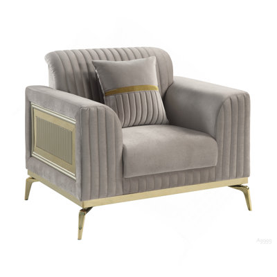 Chaise rembourrée de style contemporain en bois avec accents dorés