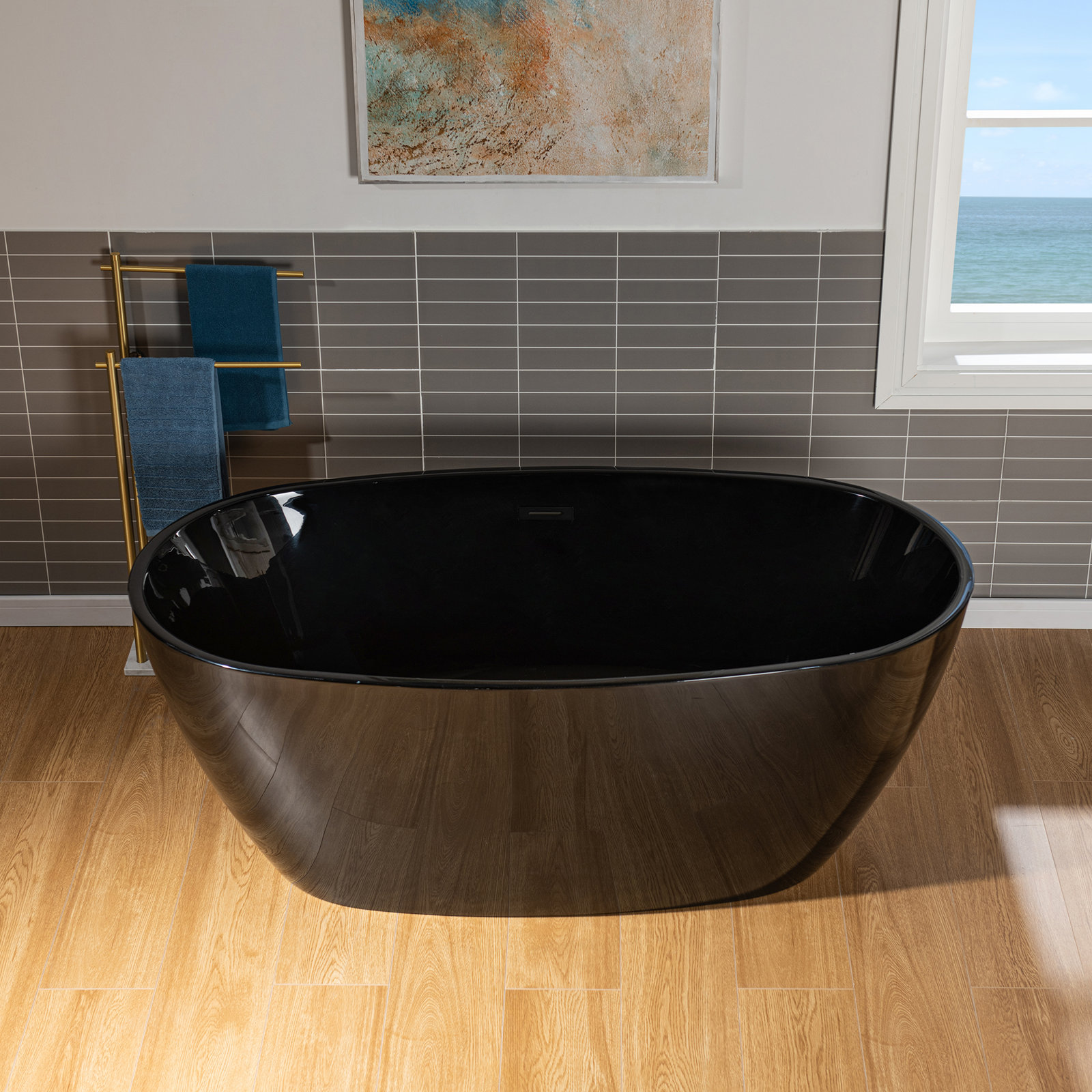 Ember 59" Freestanding Soaking Acrylic Bathtub, Matte Black, Glossy Black