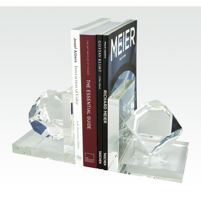 Faceted L-Frame Crystal Bookend Pair