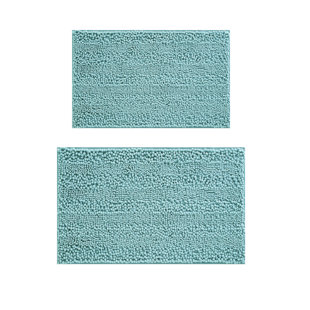 Home Decorators Collection 17 in. x 24 in. Aqua Green Textured Border Cotton Machine Washable Bath Mat, Blue