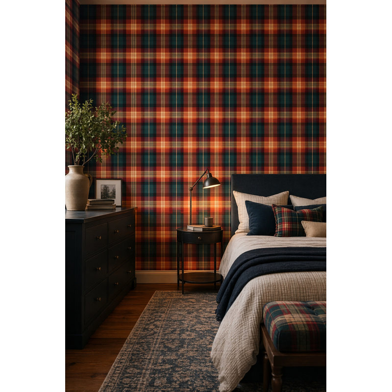 Papier peint texturé tartan, Peler et coller