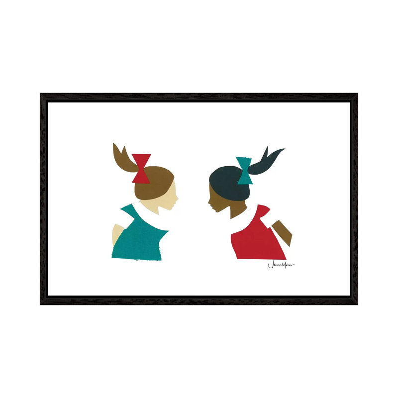 Two School Girls by LouLouArtStudio - Print on Canvas, Black Framed, 45.72cm H x 66.04cm W x 3.81cm D