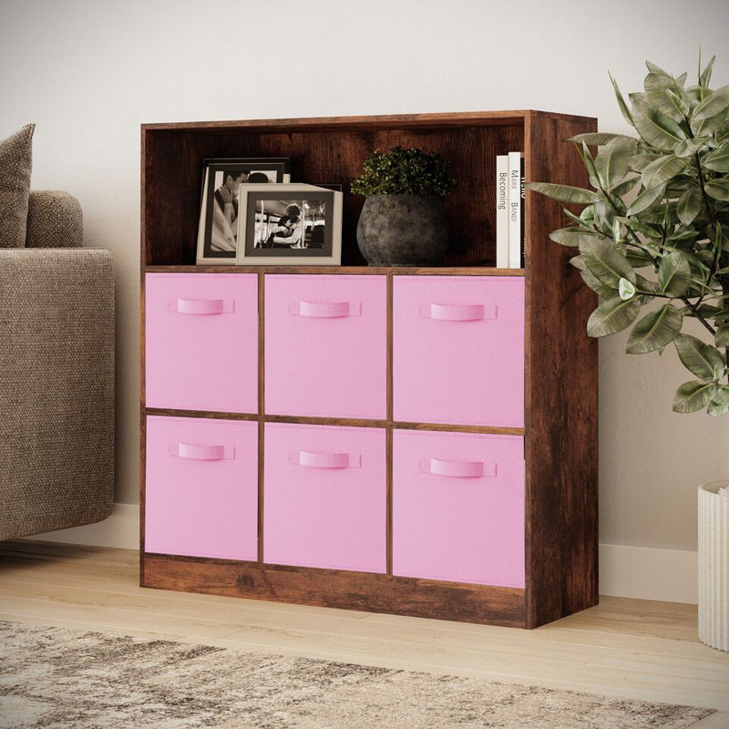 Alyssia 94cm H x 88cm W Standard Bookcase, Rustic Brown/Light Pink