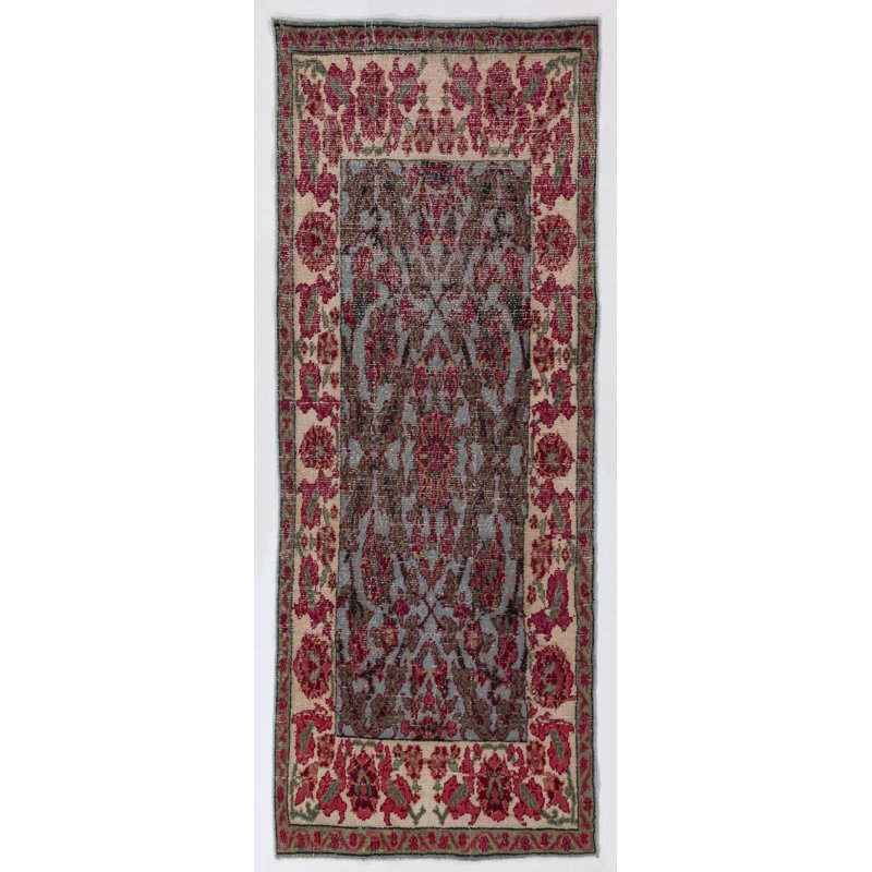 Handmade Floral West Anatolian Runner on Sky Blue Ground