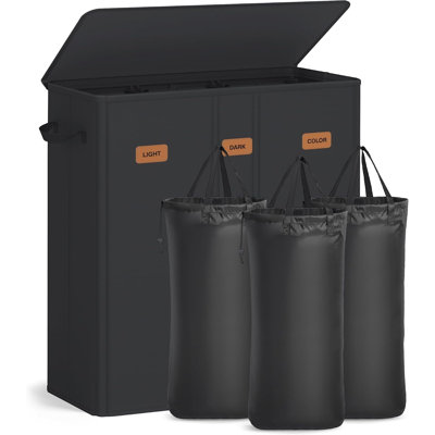 160L Laundry Hamper, 4-Compartment Laundry Sorter with Lid, Removable Liner Bags, for Bedroom, Ink Black