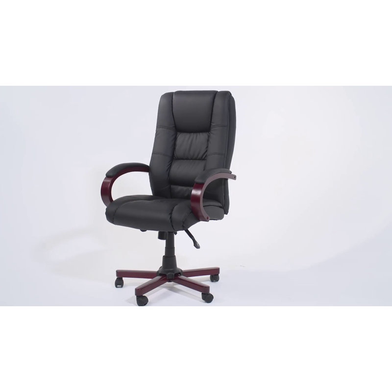 Elegant High-Back Executive Swivel Chair with Wood Accents, Black
