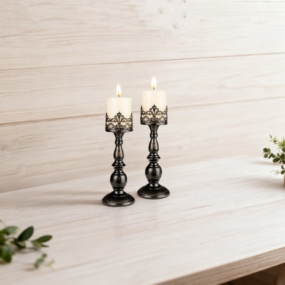 Candle Holders For Pillar Candles, Vintage Tall Candle Stand Set Of 2, Decorative Table Centerpieces For Home Decor