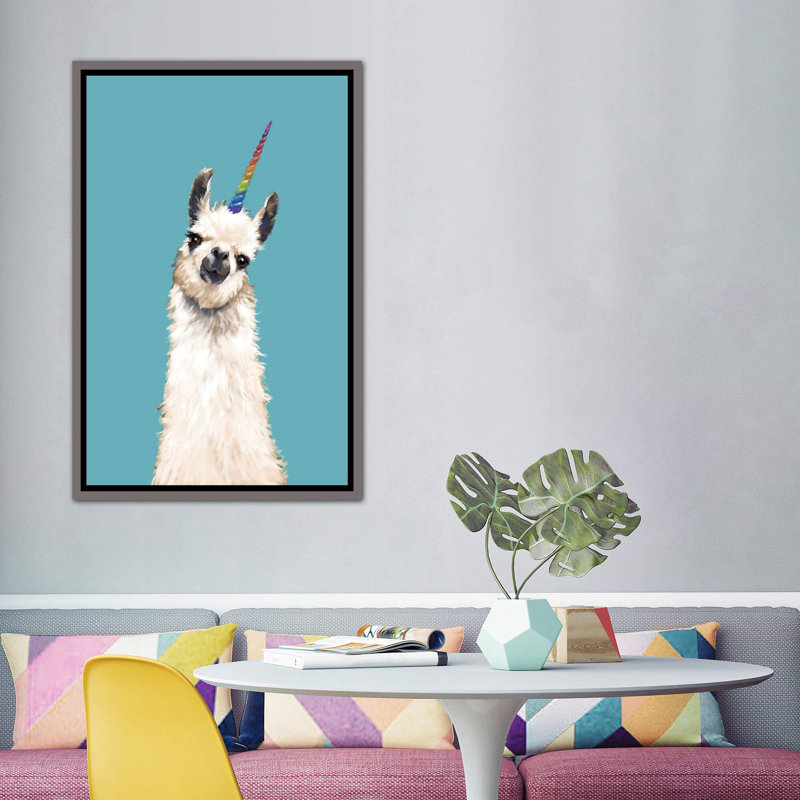 Art encadré licorne, H 60 po x l 40po x P 1,5 po, Toile avec cadre gris foncé rustique