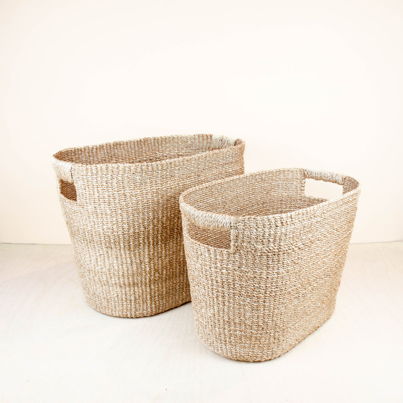 Tan Rounded Oval Basket, set of 2, 13.6, Cream