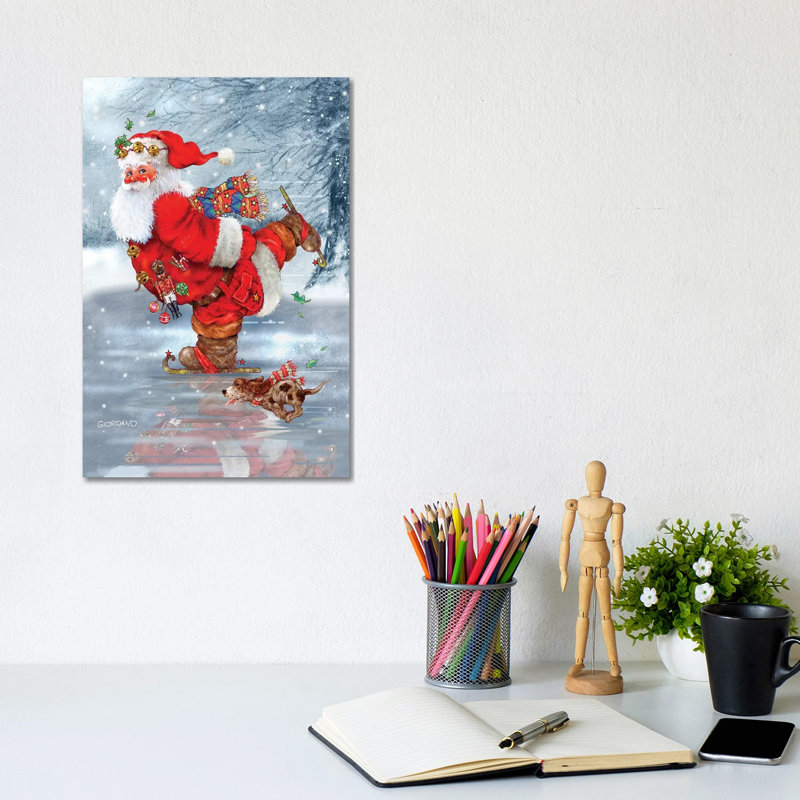 Skating Santa by Giordano Studios - Wrapped Canvas Painting, 20.32 cm H x 30.48 cm W