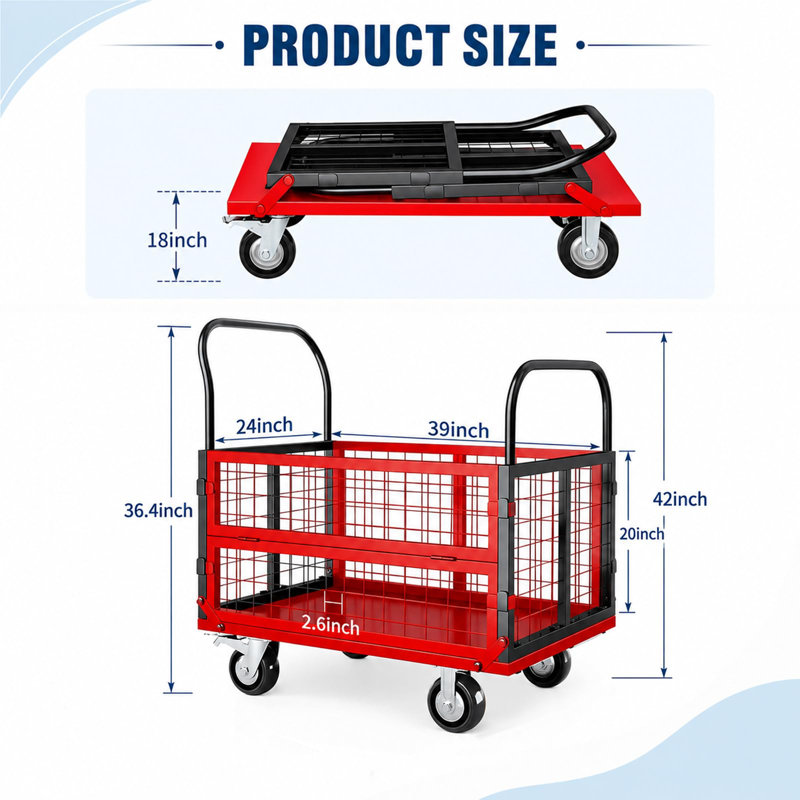 Utility Cart, 24*39 inches black and red