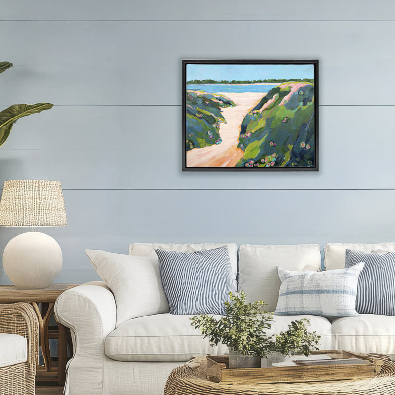 Cadre floral paysage de falaises florales, design par Dorothy Holmes Mohler, Cadre flottant noir de jais, H 17 po x l 21 po
