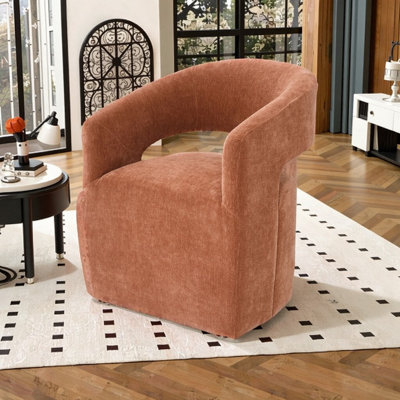 Contemporary Barrel Back Accent Chair with Casters - Textured Fabric Upholstery, Sculpted Base & Effortless Mobility