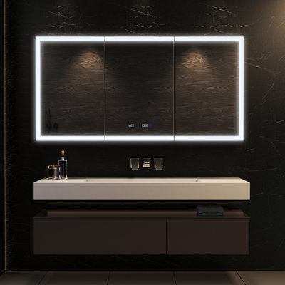 60" Wide Dimmable Led Medicine Cabinet, Anti-Fog, 3 Mirror Doors & Adjustable Tempered Glass Shelves, Outlets & USBs