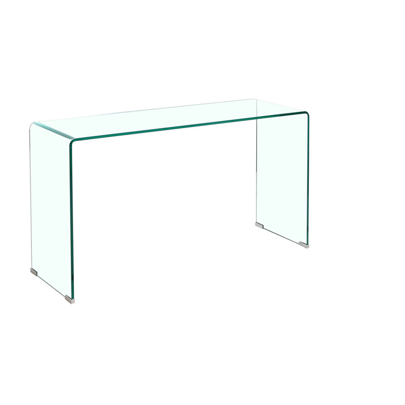 Console en verre, console en verre trempé transparent avec bureaux à bords arrondis, table de canapé