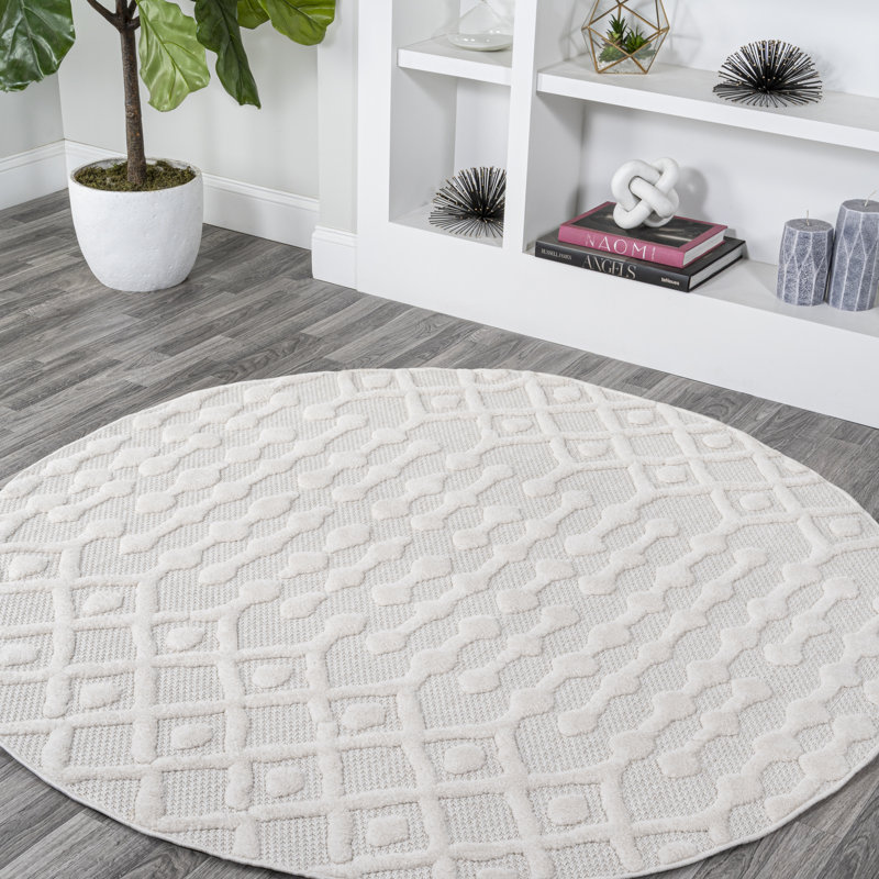 Tapis ivoire intérieur / extérieur Annalee, Rond 5 pi 3 po