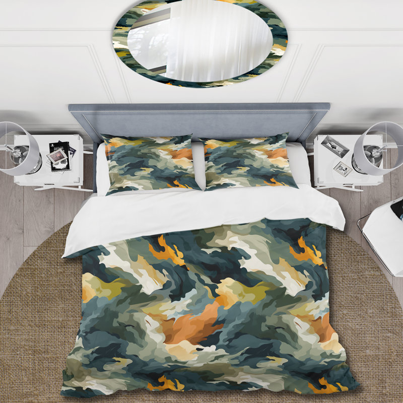 Queen Green Camouflage Microfiber Duvet Cover Set