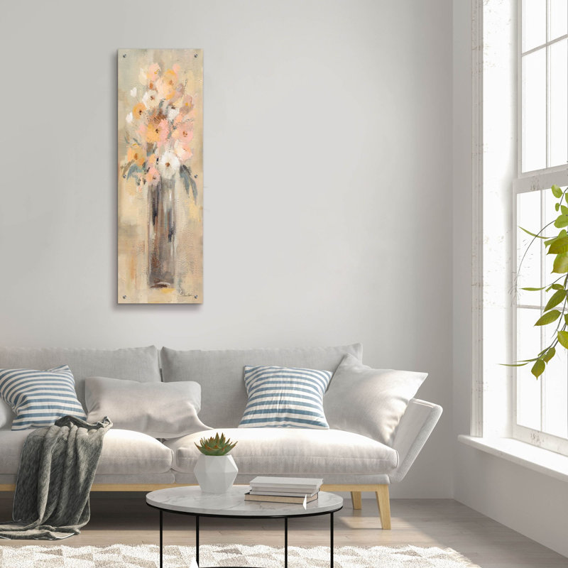 «Textured Floral 2» par Silvia Vassileva, art mural en verre acrylique, H 48 po x l 16 po