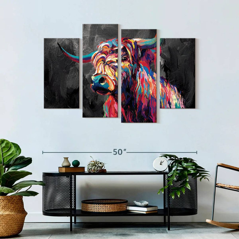 " Cow Abstract " 4 Piece Art Set, 32" H x 52" W x 1.25" D