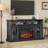 Rustic Electric Fireplace TV Stand with Adjustable Flame & Storage Cabinets – Available in Black Oak, Classic Red-Brown, or Light Gray-1593508527