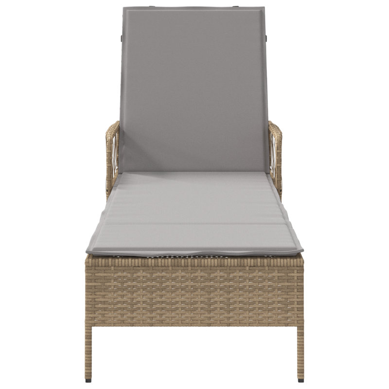 Sun Lounger Reclining with Cushion Poly Rattan Outdoor Sunbathing Seat, Light Grey, Beige
