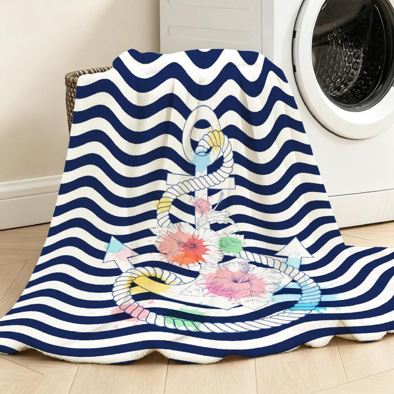 Jeté en molleton transparent ultra doux, ancre avec imprimé d'hibiscus, Throw 30" x 40"