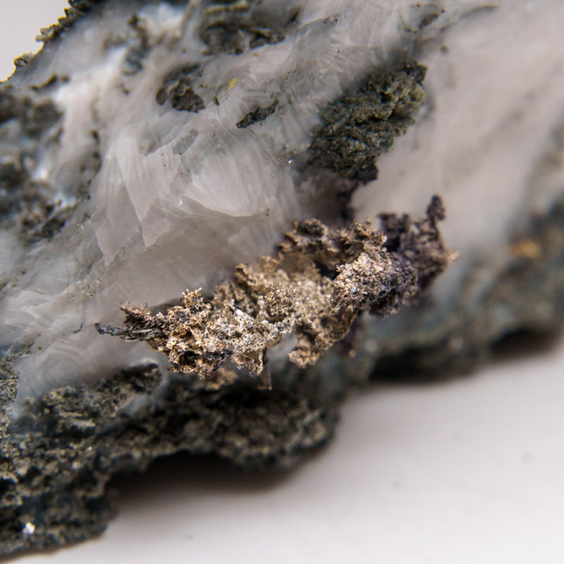 Silver On Calcite Crystal Cluster  Matrix From Bouismas Mine, Zagora, Morocco