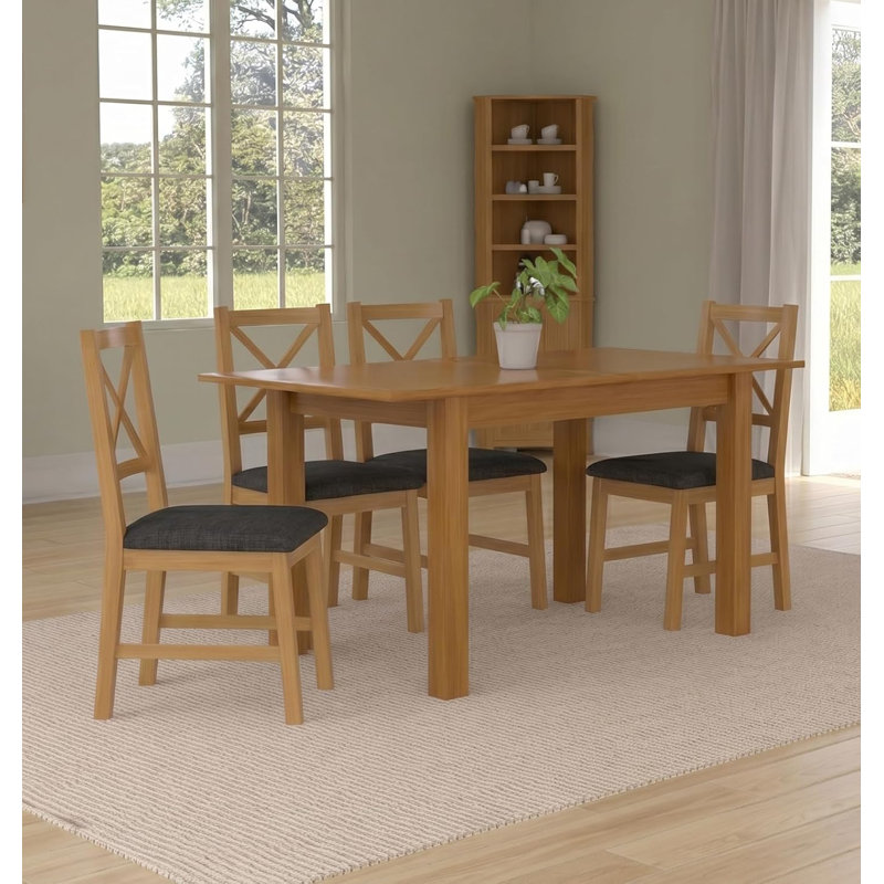 Camberley Oak Butterfly Extending Dining Table With Oak Chairs, Charcoal Grey Fabric Seat, 5 Pieces: Table, 4 Chairs