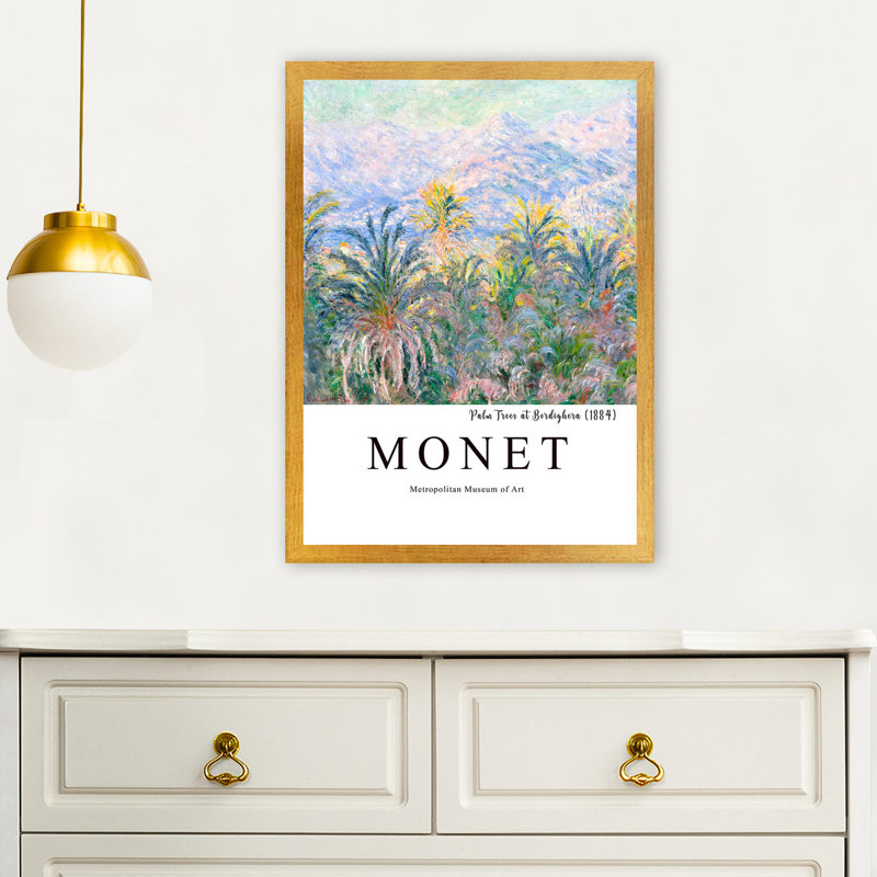 Superbe peinture encadrée décorative - Palmiers à Bordviera par Claude Monet, 13,8 po x 17,7 po | Cadre 100% bois, 100% polystyrène (épaisseur: 0,8 pouce) | Impression numérique UV, parfaite pour la décoration intérieure
