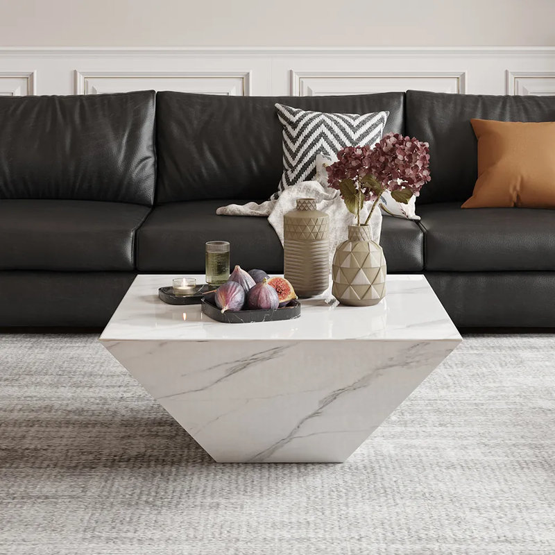 Table basse Adea Modern Drum, H 13,77 po x l 31,5 po x P 31,5 po, Blanc