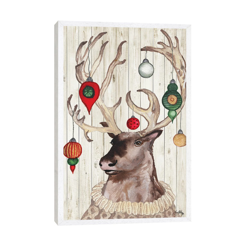 Christmas Reindeer I by Elizabeth Medley - Print on Canvas, 101.6 cm H x 66.04 cm W, White Framed