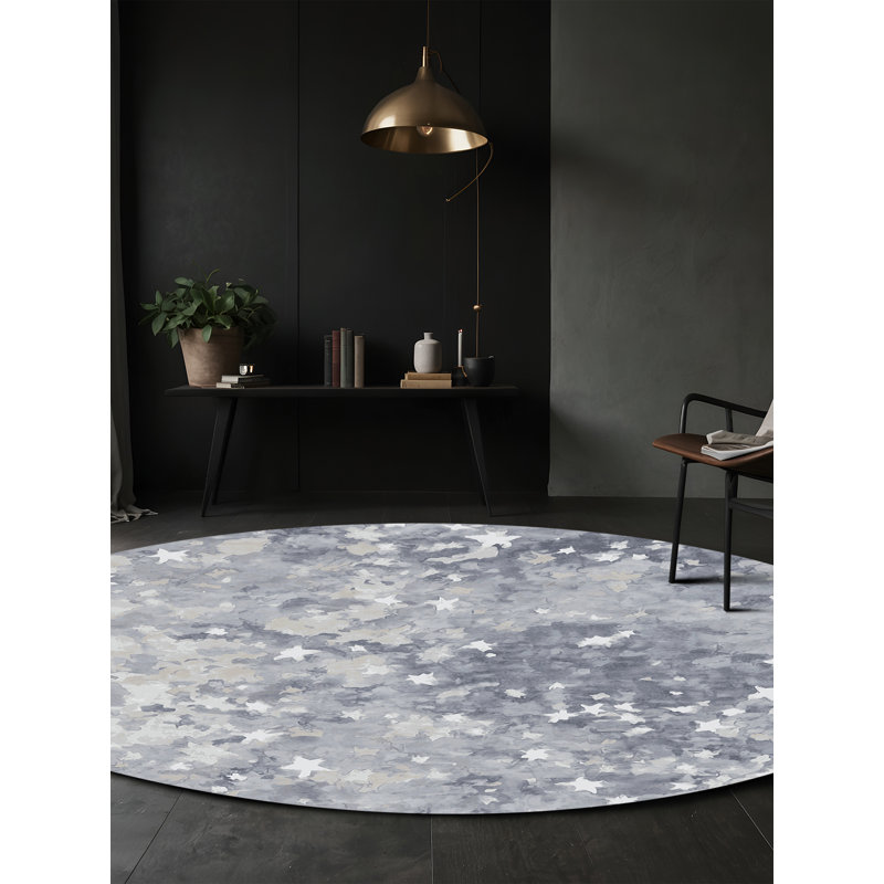 Tapis gris lavable à la machine, Rond 5 pi