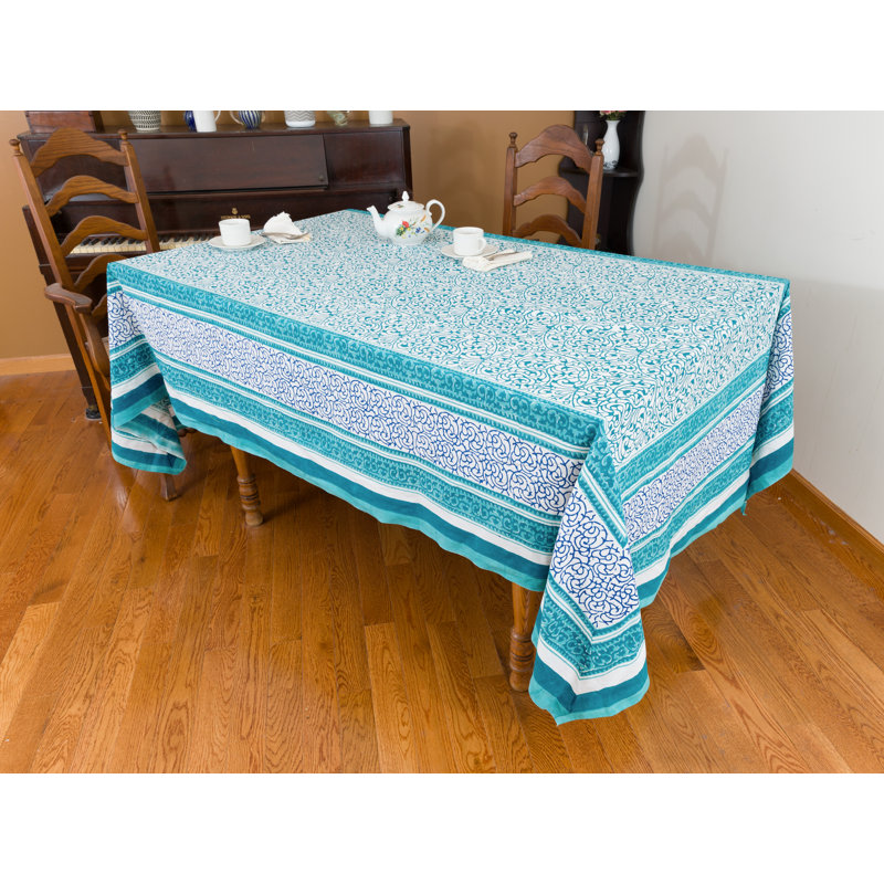 Jacquees Rectangle Geometric Cotton Tablecloth, 90" x 60", Blue