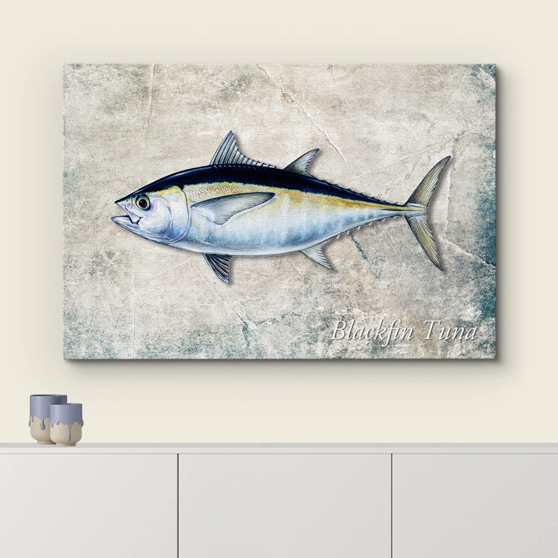 Fish "Black Fin Tuna Nautical Marine Life Artwork Animal Pictures Large Framed Canvas Print Wall Art, Wrapped Canvas