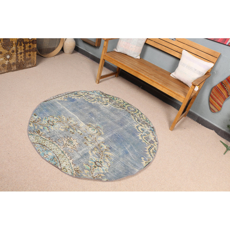 Tapis bleu turc rond parfait pour votre salon ou comme décoration de dortoir