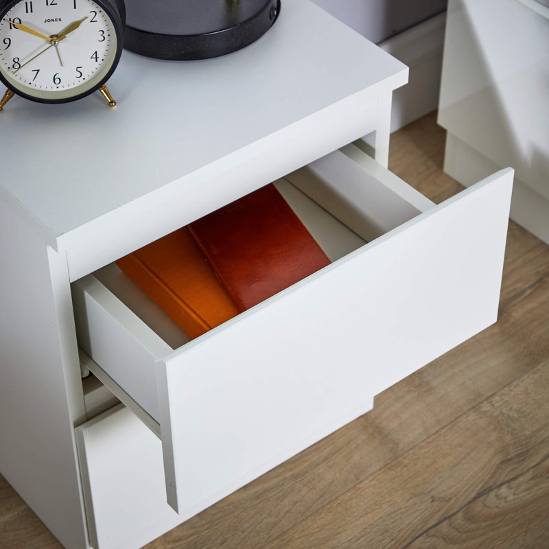 Rishin 2 Drawer High Gloss Bedside Cabinet Unit, White