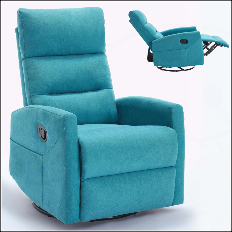 Comfortable Manual Recliner Chair with Rocker and Swivel for Living Room Relaxation, Blue